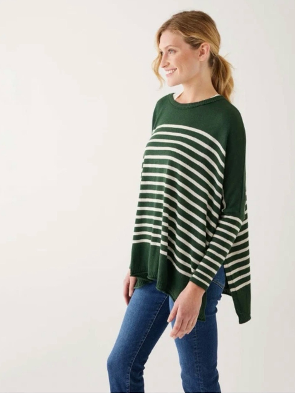 MERSEA Catalina Sweater Womens One Size Green Striped Dolman Knit Pullover